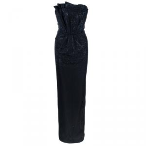 Pre Owned Giorgio Armani Swarovski Embroidered Pleated Cocktail Dress M