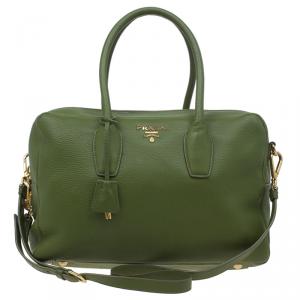 Pre Owned Prada Edera Green Vitello Daino Satchel