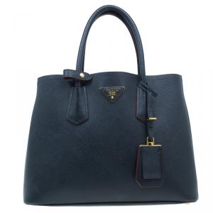 Pre Owned Prada Black Saffiano Soft Leather Convertible Tote