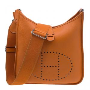 Pre Owned Hermes Orange Epsom Leather Evelyne III PM