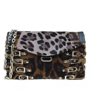 Pre Owned Jimmy Choo Leopard Pony Hair Biker Brix Convertible Clutch
