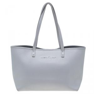 Pre Owned Salvatore Ferragamo Grey Leather Shopper Tote
