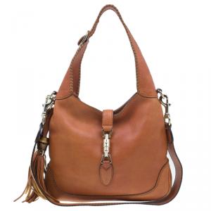 Pre Owned Gucci Orange Leather Medium Jackie Hobo