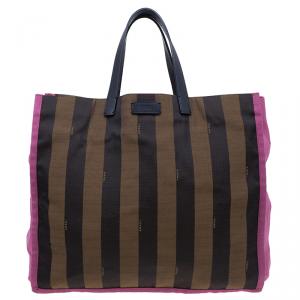 Pre Owned Fendi Brown Pequin Striped Shopper Bag