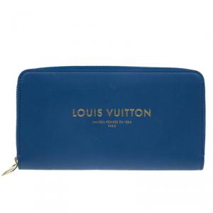 Pre Owned Louis Vuitton Blue Leather Limited Edition Flight Bags Paname Zippy Long Wallet