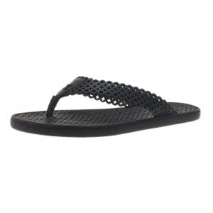Pre Owned Louis Vuitton Black Perforated Rubber Tatoo Thong Sandals Size 37.5