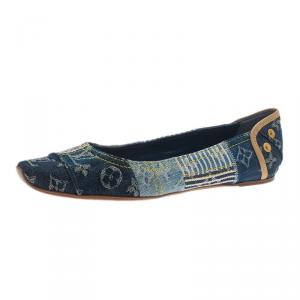 Pre Owned Louis Vuitton Blue Monogram Denim Ballet Flats Size 38.5