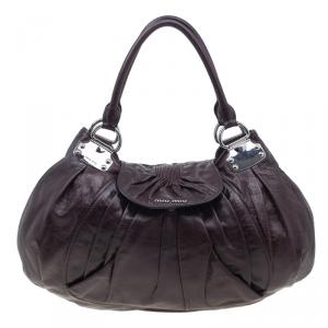 Pre Owned Miu Miu Brown Pleated Flap Hobo