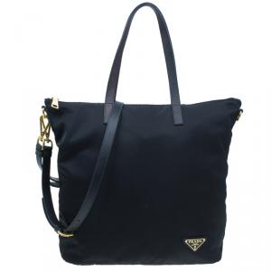 Pre Owned Prada Black Nylon Detail Tote