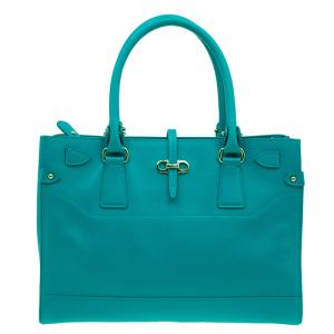 Pre Owned Salvatore Ferragamo Green Leather Medium Briana Tote