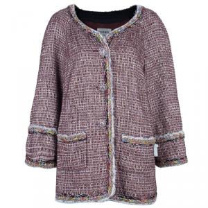Pre Owned Chanel Burgundy Tweed Jacket XXL