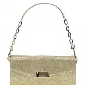 Pre Owned Jimmy Choo Gold Lamé Glitter Riane Convertible Clutch