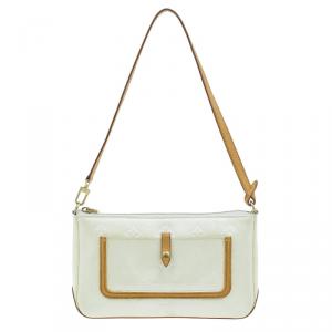 Pre Owned Louis Vuitton Cream Monogram Vernis Mallory Square Bag