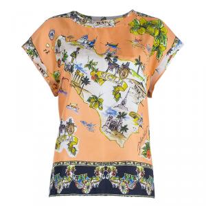 Pre Owned Dolce And Gabbana Orange Sicilia Scarf Print Top M