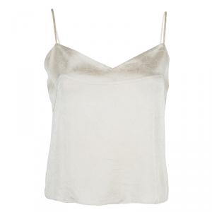 Pre Owned Chanel Beige Silk Cropped Camisole Top M