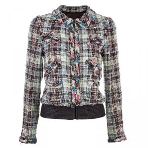 Pre Owned Chanel Multicolor Tweed Zip Front Jacket M