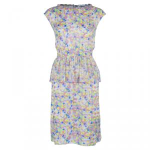 Pre Owned Chanel Multicolor Floral Peplum Dress L