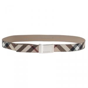 Pre Owned Burberry Beige Haymarket Check Plaque Belt