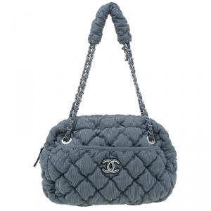 Pre Owned Chanel Grey Quilted Fabric Bubble Camera Bag