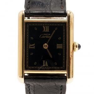 Pre Owned Cartier Black Stainless Steel Vintage Tank Women's Wristwatch 23MM