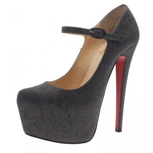 Pre Owned Christian Louboutin Blue Denim  Lady Daf Mary Jane Platform Pumps Size 35