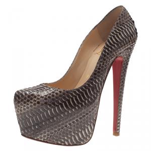 Pre Owned Christian Louboutin Grey Python Daffodile Platform Pumps Size 35
