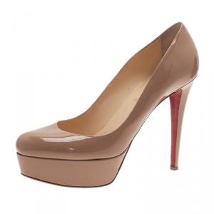 Pre Owned Christian Louboutin Nude Patent Bianca Platform Pumps Size 40