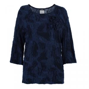 Pre Owned Chanel Navy Textured Camellia Top XL