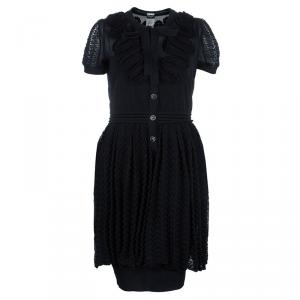 Pre Owned Chanel Black Crinkle Detail Dress M
