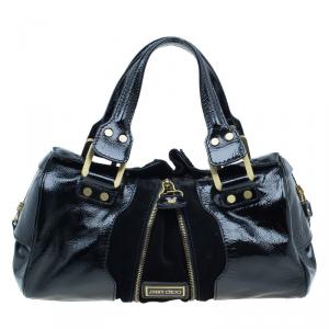 Pre Owned Jimmy Choo Black Patent and Suede Marla Satchel Bag
