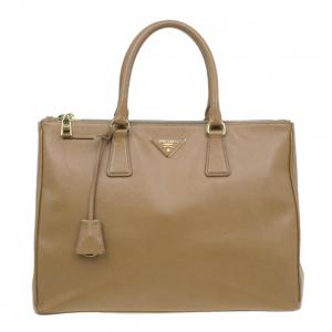 Pre Owned Prada Brown Saffiano Large Lux Double-Zip Tote