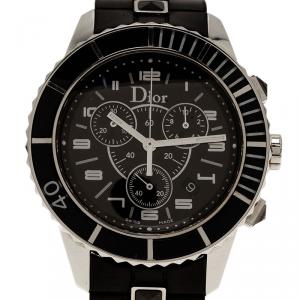Pre Owned Dior Christal Quartz Chronograph  Stainless Steel & Ceramic Black Mens Watch 38 MM