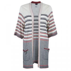 Pre Owned Chanel Off White Striped Cardigan XL 