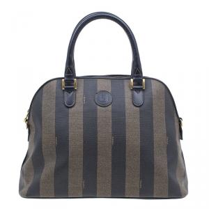 Pre Owned Fendi Brown Canvas Pequin Medium Tote