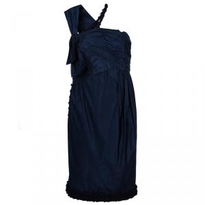 Pre Owned Chanel Navy Blue Asymmetric Dress M