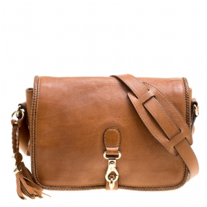 Pre Owned Gucci Tan Leather Medium Marrakech Flap Messenger Bag