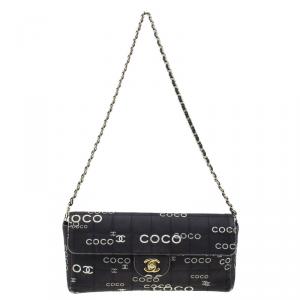 Pre Owned Chanel Black Fabric Quilted Coco Chanel East/West Flap Bag