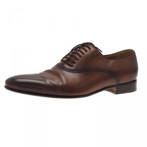 Pre Owned Gucci Brown Leather Lace Up Oxfords Size 42.5