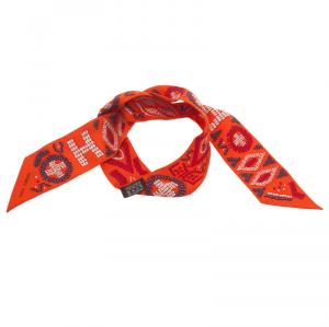 Pre Owned Hermes Orange Printed Neck Scarf