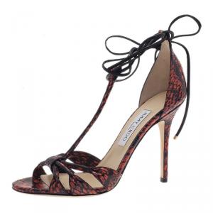 Pre Owned Jimmy Choo Orange Elaphe and Leather Motive Ankle Wrap Sandals Size 40