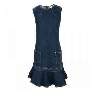 Armani Junior Indigo Dark Wash Denim Sleeveless Ruffle Bottom Dress 12 Yrs