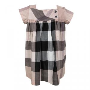 Burberry Children Antique Pink Checked Cotton Dress 12 Months