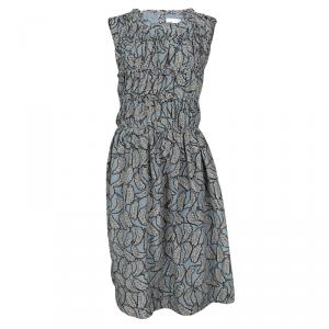 Burberry Children Stone Blue Leaf Printed Silk Sleeveless Dress 14 Yrs