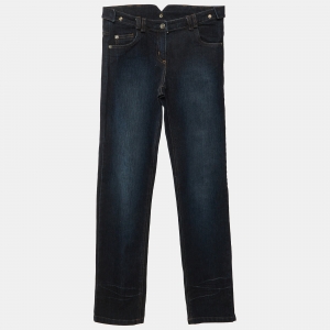 Pre Owned Christian Dior Kids Dark Blue Logo Embroidered Denim Straight Fit Jeans 10 Yrs Waist 25"