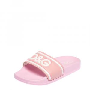 Dolce & Gabbana Pink Leather/Rubber I LOVE D&G Flat Slides Size IT 34 (Kids)