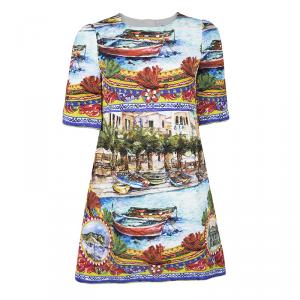 Dolce and Gabbana Mondello Print Embossed Jacquard Short Sleeve Dress 7/8 Yrs
