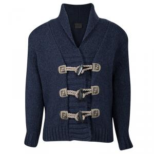 Fendi Blue Wool Toggle Button Detail Long Sleeve Cardigan 4 Yrs