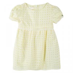 Gucci Kids Yellow Cutout Lace Trim Detail Cotton Sangallo Dress 6-9 M
