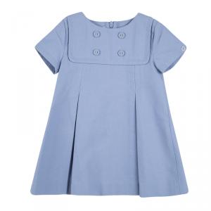 Gucci Kids SS'15 Sky Blue Button Detail Pleated Cotton Dress 6-9 M