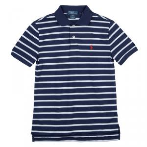 Ralph Lauren Navy Blue and White Striped Polo Shirt 8 Yrs